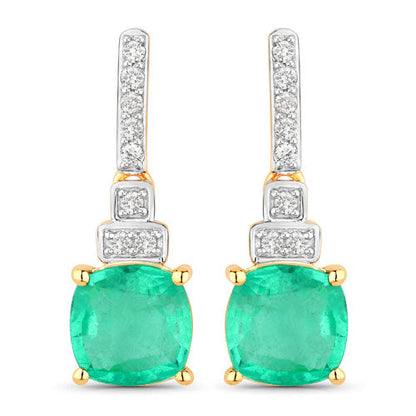 Pendientes de oro amarillo de 14 quilates con esmeralda etíope genuina de 2.72 quilates y diamantes blancos