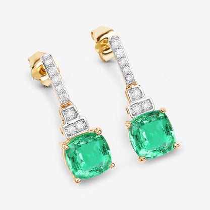 Pendientes de oro amarillo de 14 quilates con esmeralda etíope genuina de 2.72 quilates y diamantes blancos