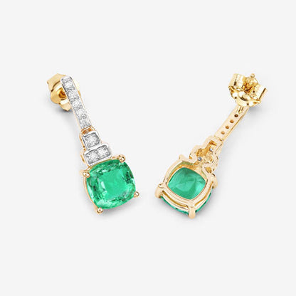 Pendientes de oro amarillo de 14 quilates con esmeralda etíope genuina de 2.72 quilates y diamantes blancos