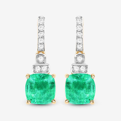 Pendientes de oro amarillo de 14 quilates con esmeralda etíope genuina de 2.72 quilates y diamantes blancos