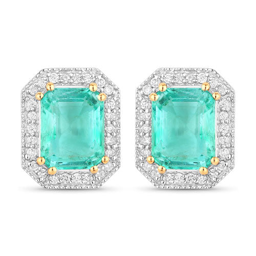 Pendientes de oro amarillo de 14 quilates con esmeralda etíope genuina de 2,99 quilates y diamantes blancos