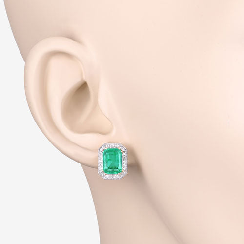 Pendientes de oro amarillo de 14 quilates con esmeralda etíope genuina de 2,99 quilates y diamantes blancos