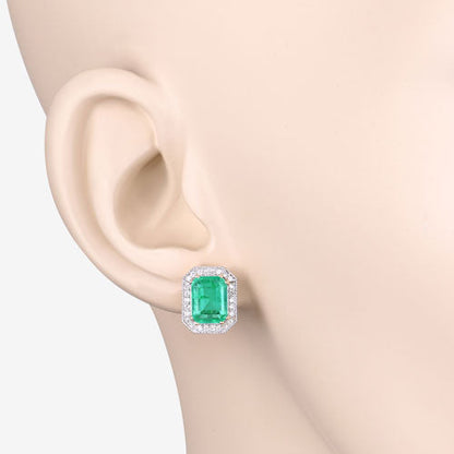 Pendientes de oro amarillo de 14 quilates con esmeralda etíope genuina de 2,99 quilates y diamantes blancos
