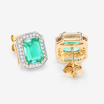 Pendientes de oro amarillo de 14 quilates con esmeralda etíope genuina de 2,99 quilates y diamantes blancos