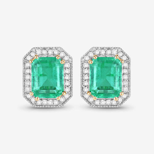 Pendientes de oro amarillo de 14 quilates con esmeralda etíope genuina de 2,99 quilates y diamantes blancos