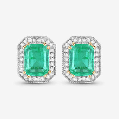 Pendientes de oro amarillo de 14 quilates con esmeralda etíope genuina de 2,99 quilates y diamantes blancos