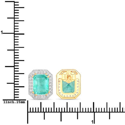 Pendientes de oro amarillo de 14 quilates con esmeralda etíope genuina de 2,99 quilates y diamantes blancos