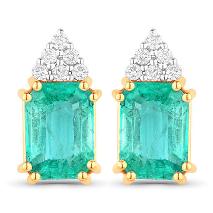 Pendientes de oro amarillo de 14 quilates con esmeralda etíope genuina de 2,87 quilates y diamantes blancos