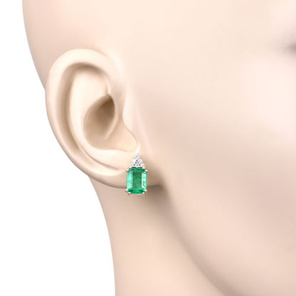 Pendientes de oro amarillo de 14 quilates con esmeralda etíope genuina de 2,87 quilates y diamantes blancos