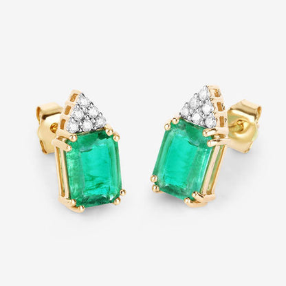Pendientes de oro amarillo de 14 quilates con esmeralda etíope genuina de 2,87 quilates y diamantes blancos