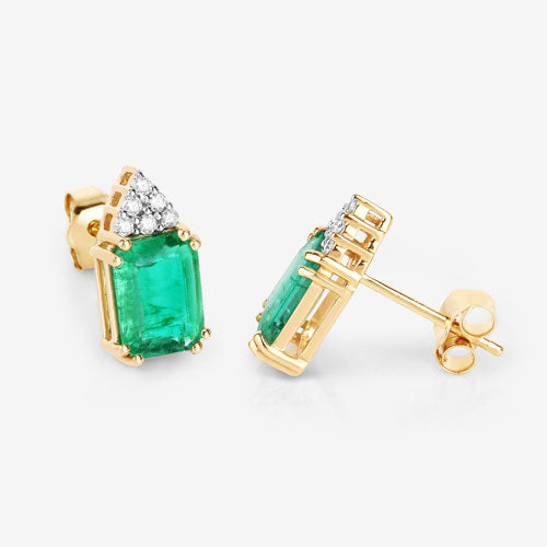 Pendientes de oro amarillo de 14 quilates con esmeralda etíope genuina de 2,87 quilates y diamantes blancos