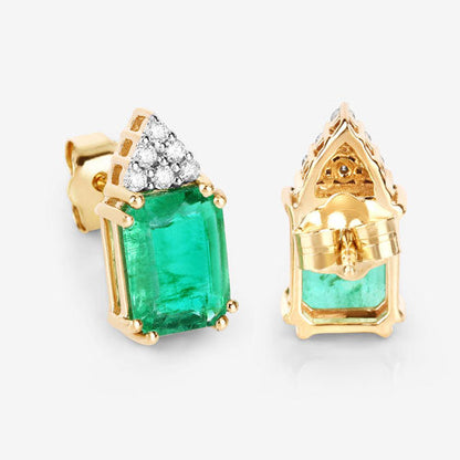 Pendientes de oro amarillo de 14 quilates con esmeralda etíope genuina de 2,87 quilates y diamantes blancos
