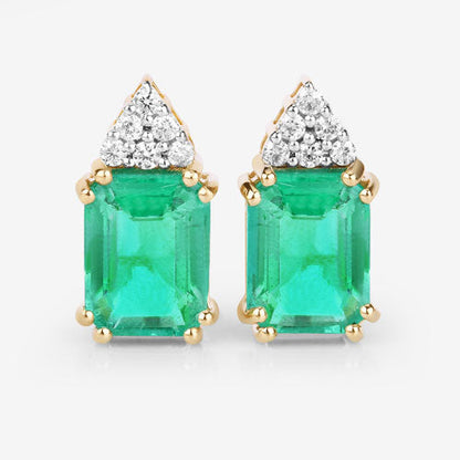 Pendientes de oro amarillo de 14 quilates con esmeralda etíope genuina de 2,87 quilates y diamantes blancos