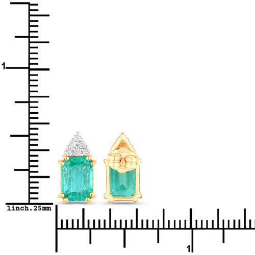 Pendientes de oro amarillo de 14 quilates con esmeralda etíope genuina de 2,87 quilates y diamantes blancos