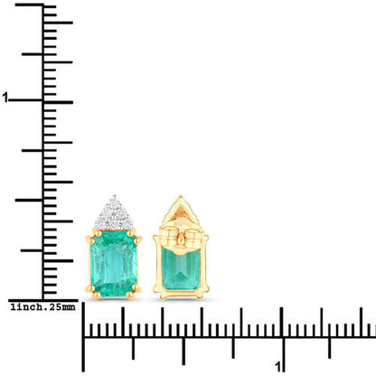 Pendientes de oro amarillo de 14 quilates con esmeralda etíope genuina de 2,87 quilates y diamantes blancos