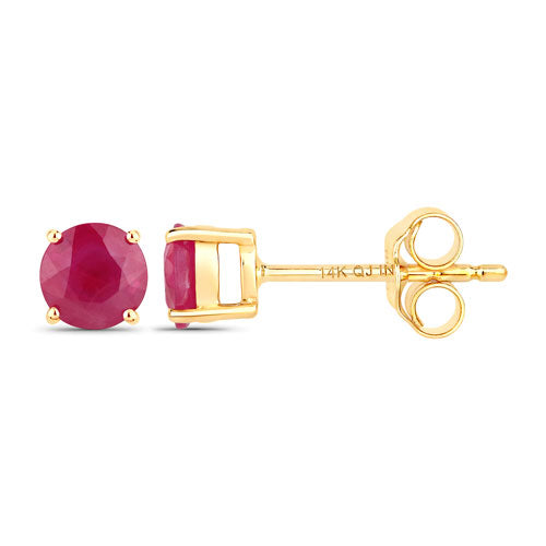 Pendientes de oro amarillo de 14 quilates con rubí auténtico de 0,86 quilates