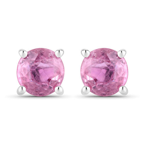 Aretes de zafiro rosa genuino de 1.30 quilates en oro blanco de 10K