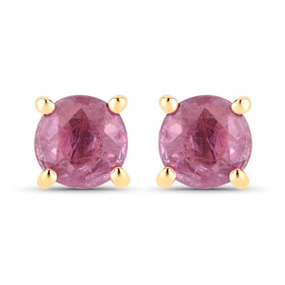Pendientes de oro amarillo de 10 quilates con zafiro rosa genuino de 1,30 quilates
