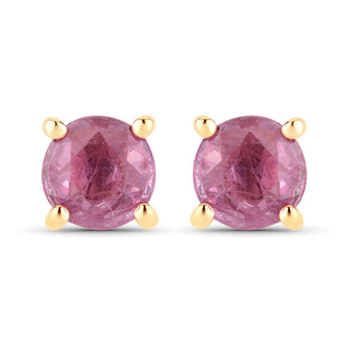 Pendientes de oro amarillo de 10 quilates con zafiro rosa genuino de 1,30 quilates