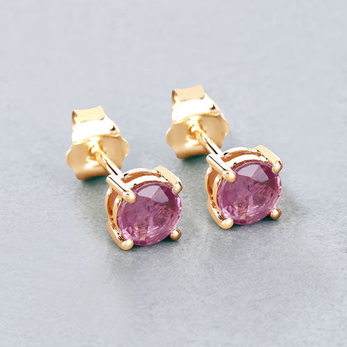 Pendientes de oro amarillo de 10 quilates con zafiro rosa genuino de 1,30 quilates