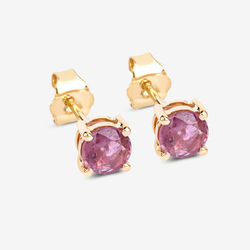 Pendientes de oro amarillo de 10 quilates con zafiro rosa genuino de 1,30 quilates
