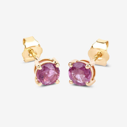 Pendientes de oro amarillo de 10 quilates con zafiro rosa genuino de 1,30 quilates