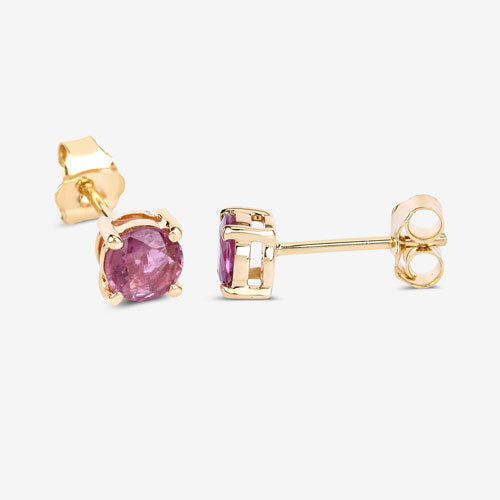 Pendientes de oro amarillo de 10 quilates con zafiro rosa genuino de 1,30 quilates