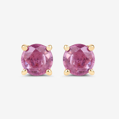 Pendientes de oro amarillo de 10 quilates con zafiro rosa genuino de 1,30 quilates