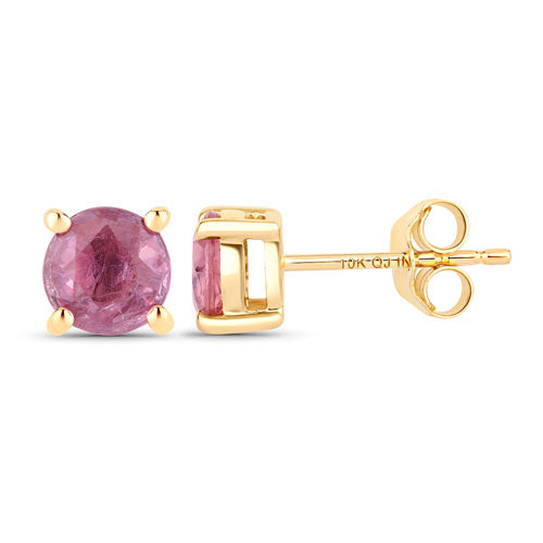 Pendientes de oro amarillo de 10 quilates con zafiro rosa genuino de 1,30 quilates