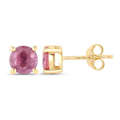 Pendientes de oro amarillo de 10 quilates con zafiro rosa genuino de 1,30 quilates