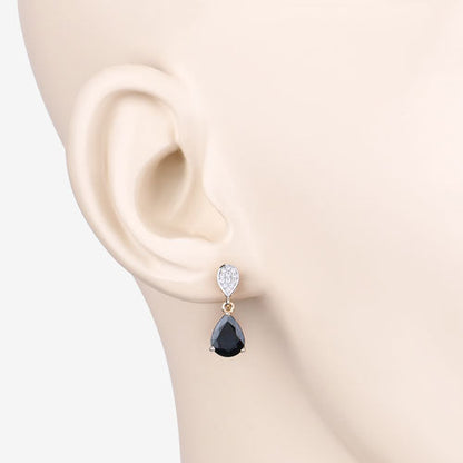 Pendientes de oro amarillo de 10 quilates con zafiro azul genuino de 2,76 quilates y diamantes blancos