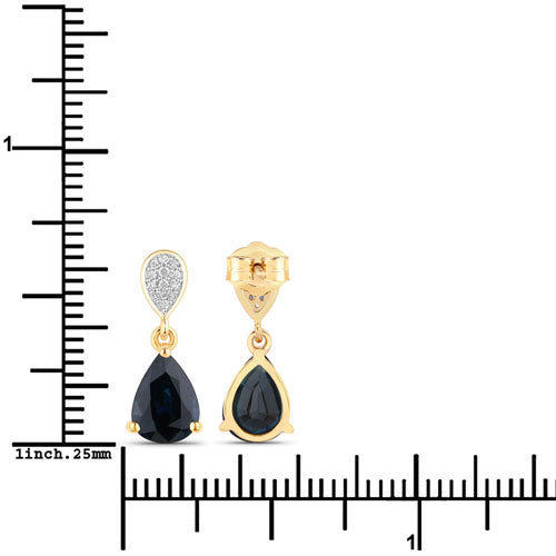Pendientes de oro amarillo de 10 quilates con zafiro azul genuino de 2,76 quilates y diamantes blancos