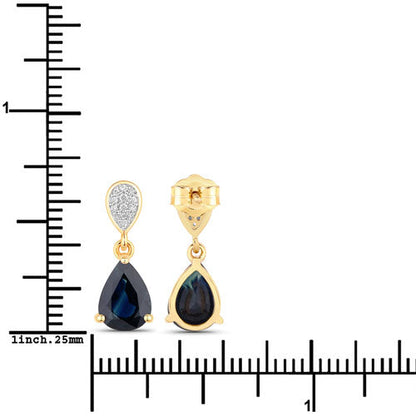 Pendientes de oro amarillo de 14K con zafiro azul genuino de 2.76 quilates y diamantes blancos