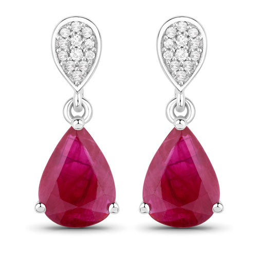 Pendientes de oro blanco de 14 quilates con rubíes auténticos de 2,46 quilates y diamantes blancos