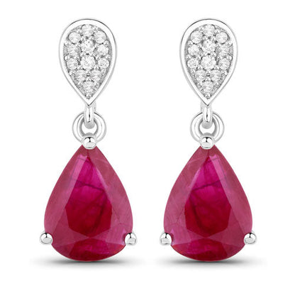 Pendientes de oro blanco de 14 quilates con rubíes auténticos de 2,46 quilates y diamantes blancos
