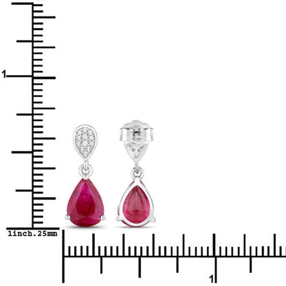 Pendientes de oro blanco de 14 quilates con rubíes auténticos de 2,46 quilates y diamantes blancos