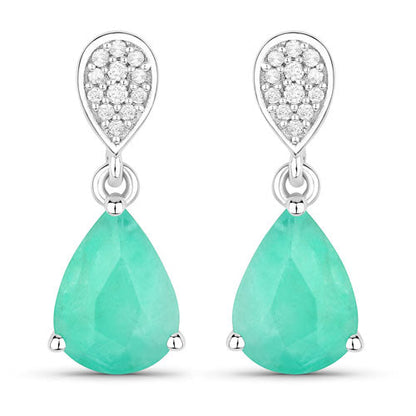 Pendientes de oro blanco de 10 quilates con esmeralda zambiana auténtica de 2.28 quilates y diamantes blancos