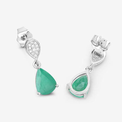 Pendientes de oro blanco de 10 quilates con esmeralda zambiana auténtica de 2.28 quilates y diamantes blancos