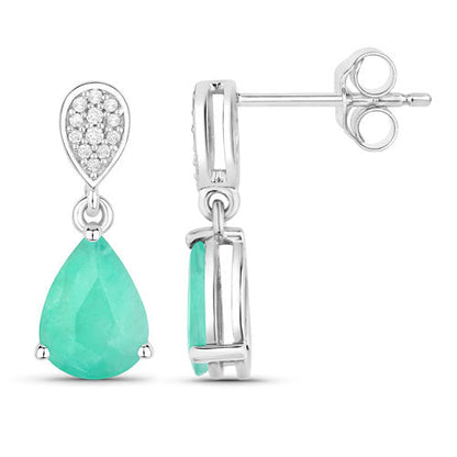 Pendientes de oro blanco de 10 quilates con esmeralda zambiana auténtica de 2.28 quilates y diamantes blancos