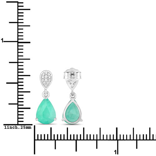 Pendientes de oro blanco de 10 quilates con esmeralda zambiana auténtica de 2.28 quilates y diamantes blancos