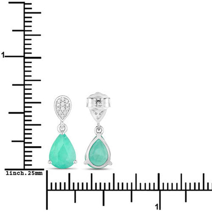 Pendientes de oro blanco de 10 quilates con esmeralda zambiana auténtica de 2.28 quilates y diamantes blancos