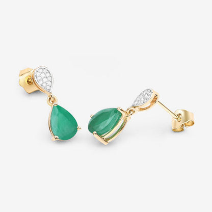 Pendientes de oro amarillo de 10K con esmeralda zambiana auténtica de 2,28 quilates y diamantes blancos