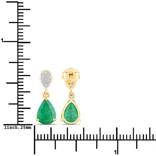 Pendientes de oro amarillo de 10K con esmeralda zambiana auténtica de 2,28 quilates y diamantes blancos