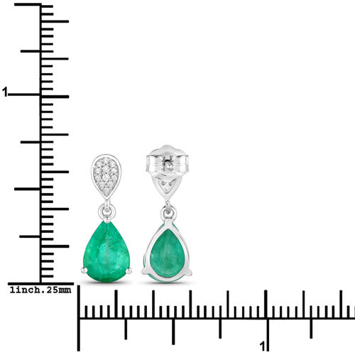 Pendientes de oro blanco de 14 quilates con esmeralda zambiana auténtica de 2,28 quilates y diamantes blancos
