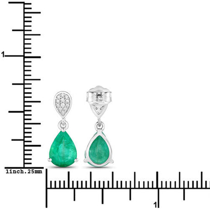 Pendientes de oro blanco de 14 quilates con esmeralda zambiana auténtica de 2,28 quilates y diamantes blancos