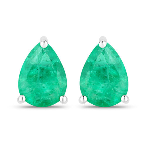 Pendientes de oro blanco de 14K con esmeralda zambiana auténtica de 0,70 quilates
