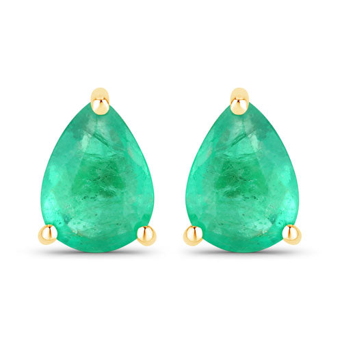 Pendientes de oro amarillo de 14 quilates con esmeralda zambiana auténtica de 0,70 quilates