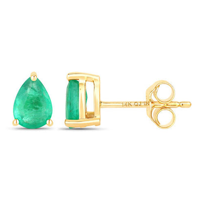 Pendientes de oro amarillo de 14 quilates con esmeralda zambiana auténtica de 0,70 quilates