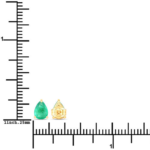 Pendientes de oro amarillo de 14 quilates con esmeralda zambiana auténtica de 0,70 quilates
