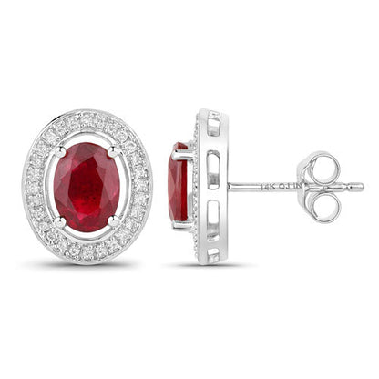 Pendientes de oro blanco de 14 quilates con rubíes auténticos de 2,12 quilates y diamantes blancos